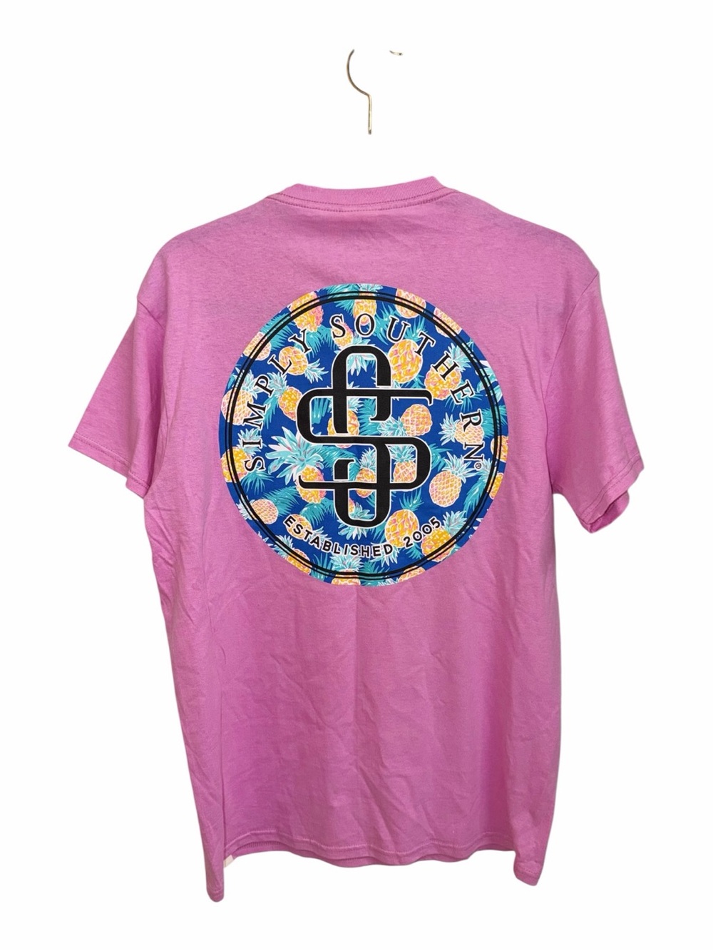 Simply Southern Men’s Pink Tee with Blue Tropical Logo